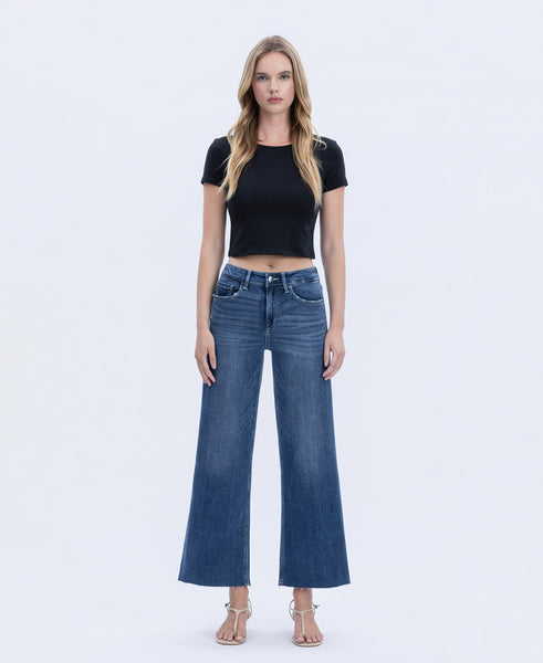 Flying Monkey Interlude High Rise Clean Cut Raw Hem Crop Wide Leg