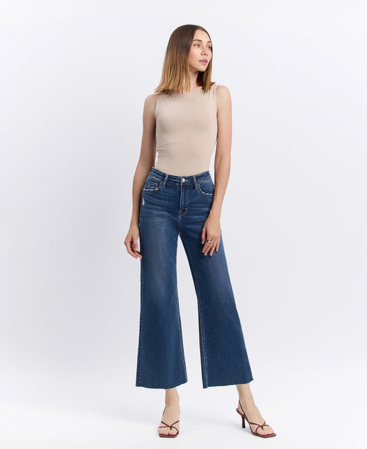 Front product images of Interlude - High Rise Clean Cut Raw Hem Crop Wide Leg Jeans