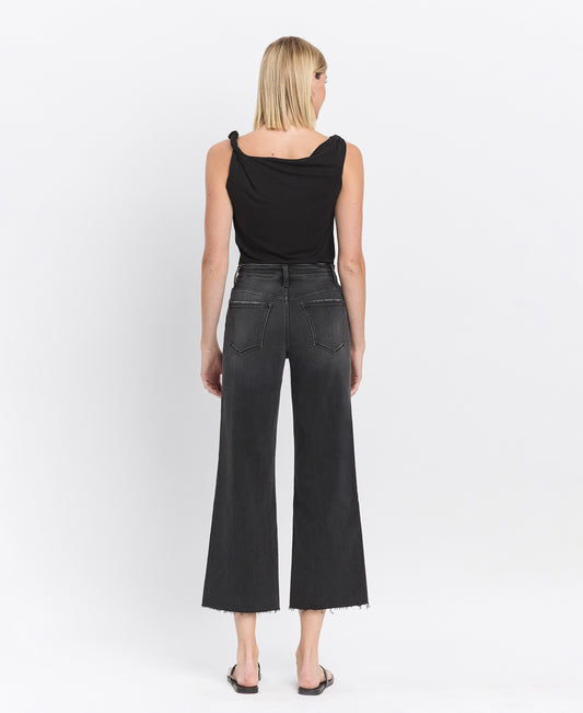 Back product images of Acerbic - High Rise Clean Cut Raw Hem Crop Wide Leg Jeans