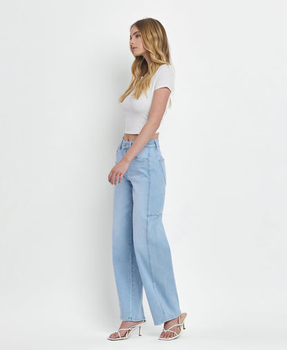 Left 45 degrees product image of Exhibition - Super High Rise Long Barrel Leg Jeans