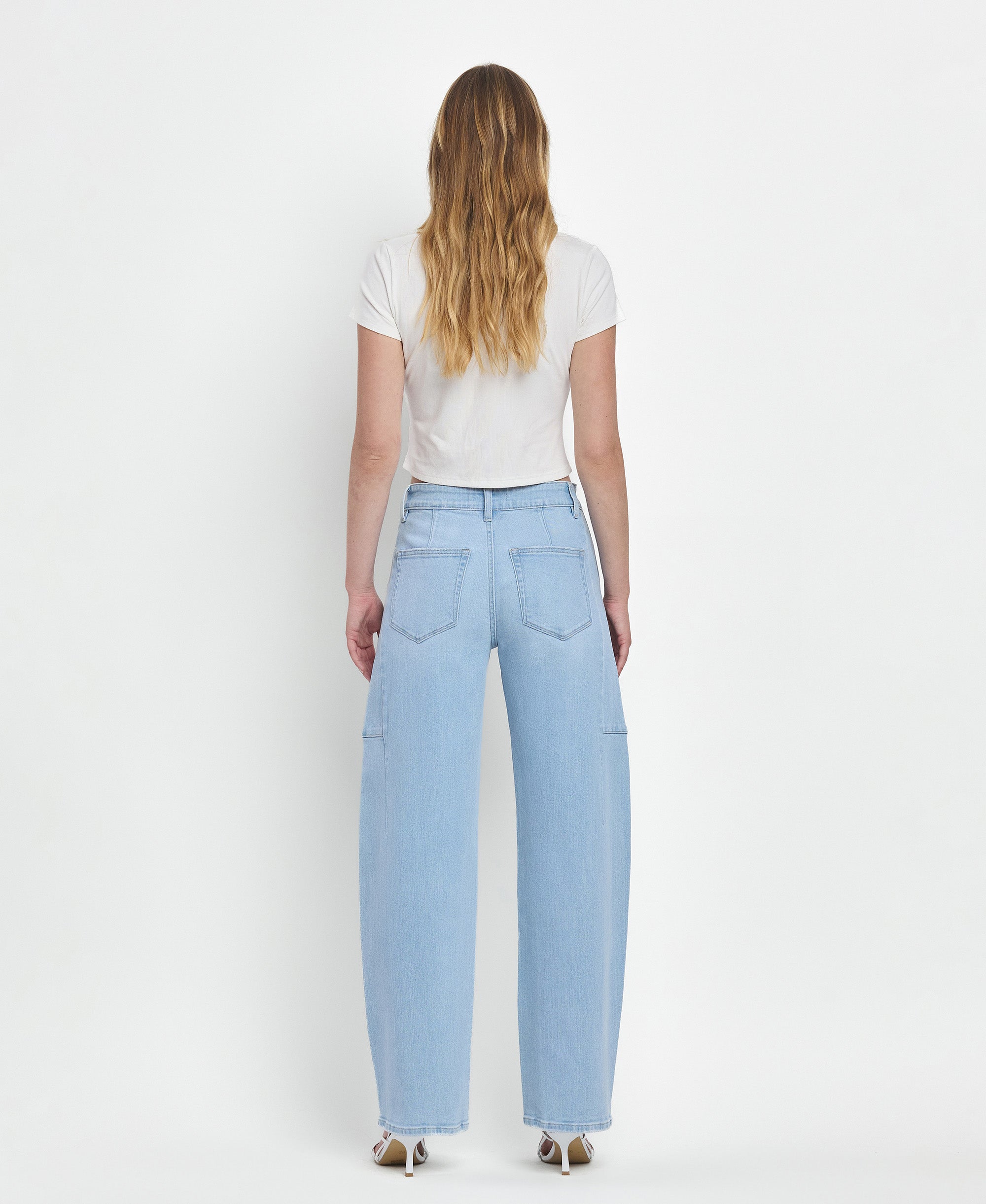 FLYING MONKEY Hollow Super High Rise Stretch popular Mom Jeans with Pockets in Blue