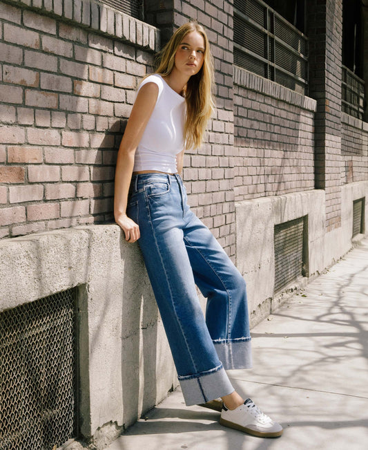 editorial image of Blue Fairy - Super High Rise 90's Vintage Cuffed Flare Jeans