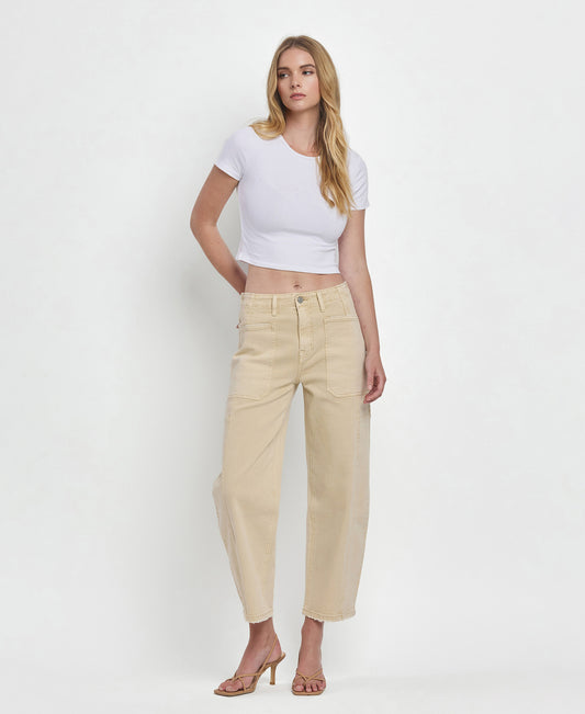 Front product images of Vintage Beige - Super High Rise Barrel Leg Jeans