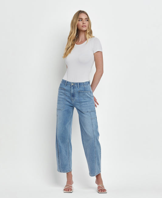 Front product images of Accomplishments - Super High Rise Elastic Band Barrel Leg Jeans