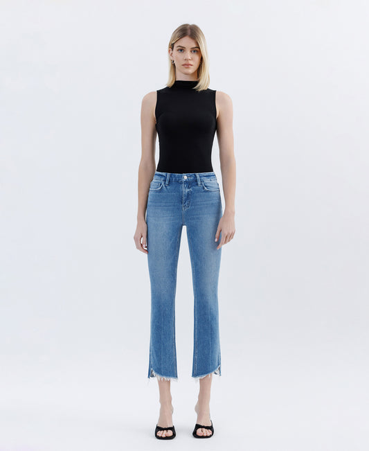 Front product images of Instinctive - High Rise Raw Slant Hem Slim Straight Jeans
