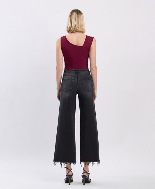 Back product images of Stylized - High Rise Frayed Hem Ankle Wide Leg Jeans