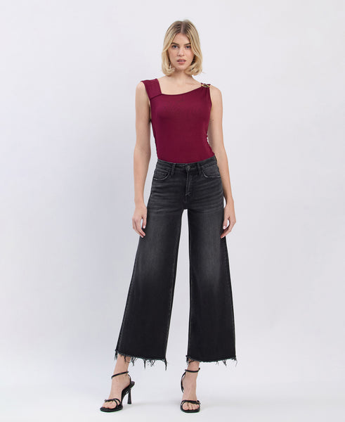 Flying Monkey Stylized High Rise Frayed Hem Ankle Wide Leg