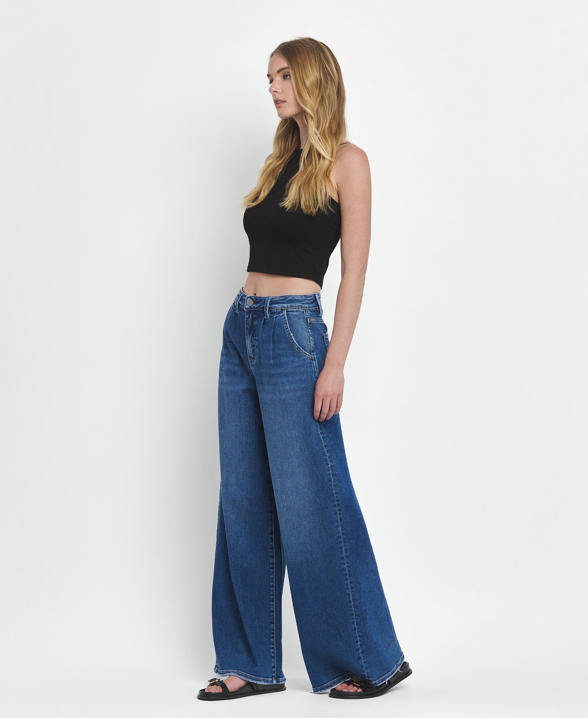 Left 45 degrees product image of Arosa - Super High Rise Pleated Wide Leg Jeans