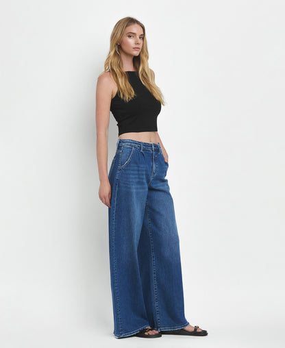 Right 45 degrees product image of Arosa - Super High Rise Pleated Wide Leg Jeans 