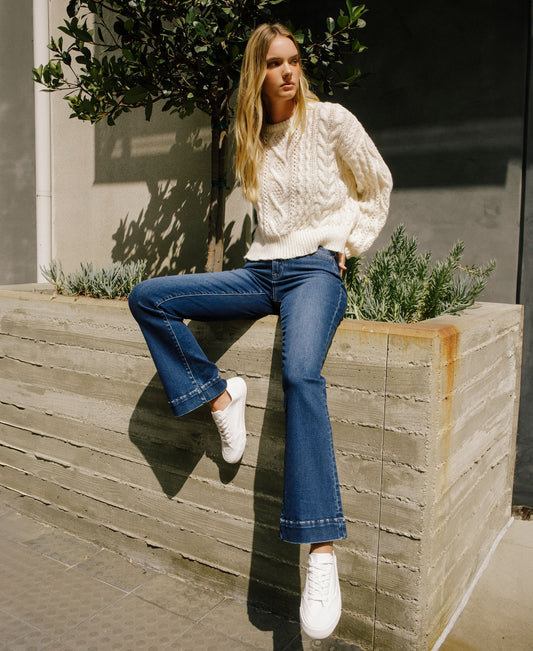 EDITORIAL IMAGE OF 
Blue Element - High Rise Trouser Hem Bootcut Jeans