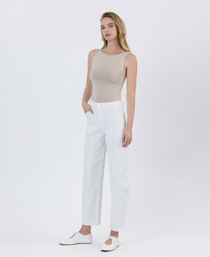 Left 45 degrees product image of Optic White - Super High Rise Panel Barrel Jeans