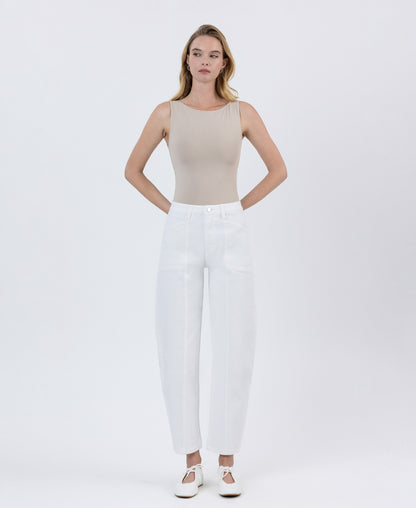 Front product images of Optic White - Super High Rise Panel Barrel Jeans