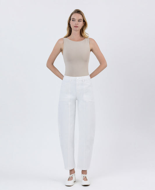 Front product images of Optic White - Super High Rise Panel Barrel Jeans