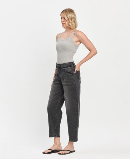 Left 45 degrees product image of Portugal - Super High Rise Panel Detail Barrel Jeans