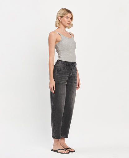 Right 45 degrees product image of Portugal - Super High Rise Panel Detail Barrel Jeans