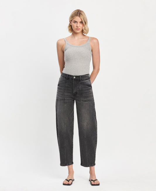 Front product images of Portugal - Super High Rise Panel Detail Barrel Jeans