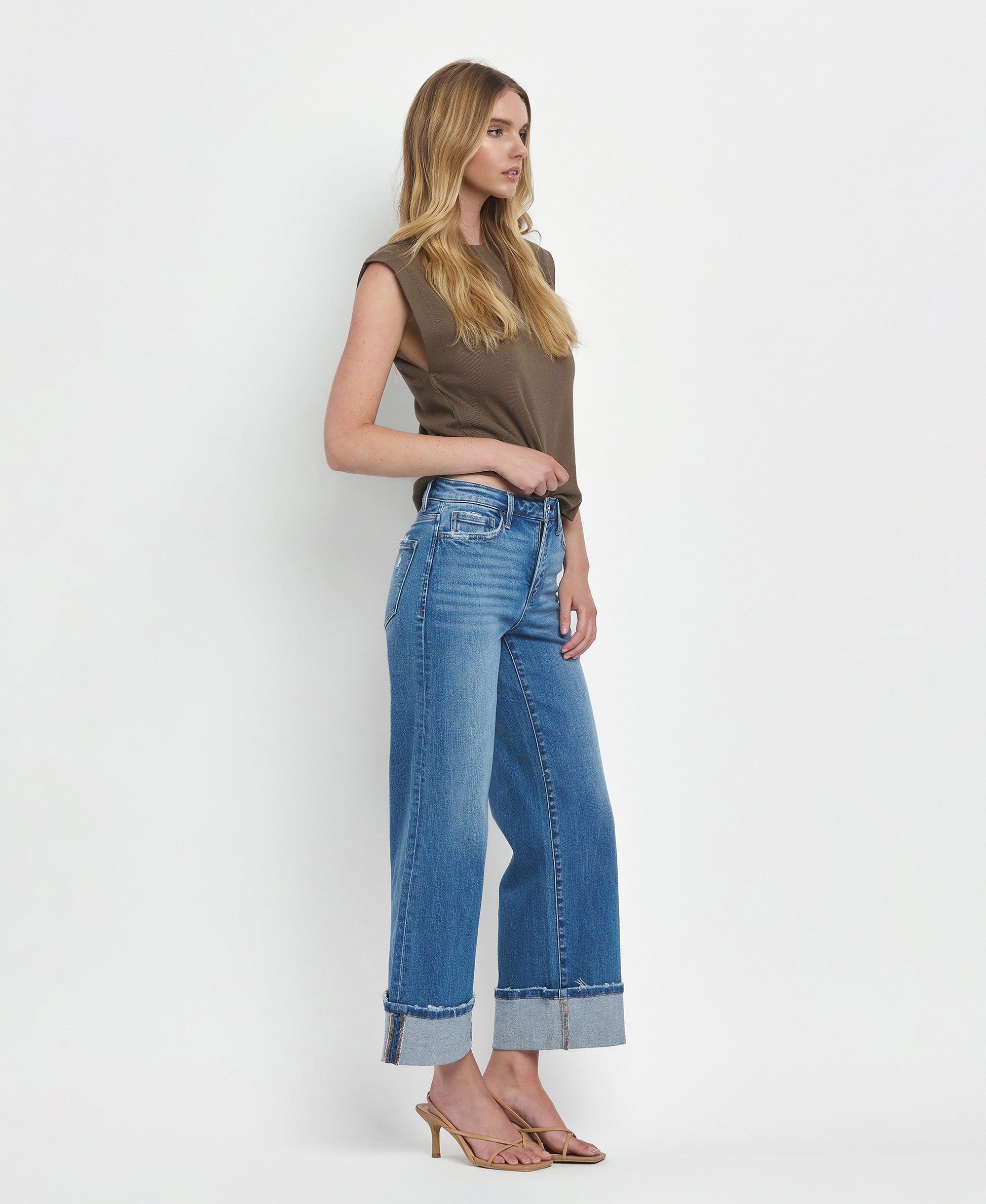 Right 45 degrees product image of Moorland - High Rise Cuffed Wide Leg Jeans