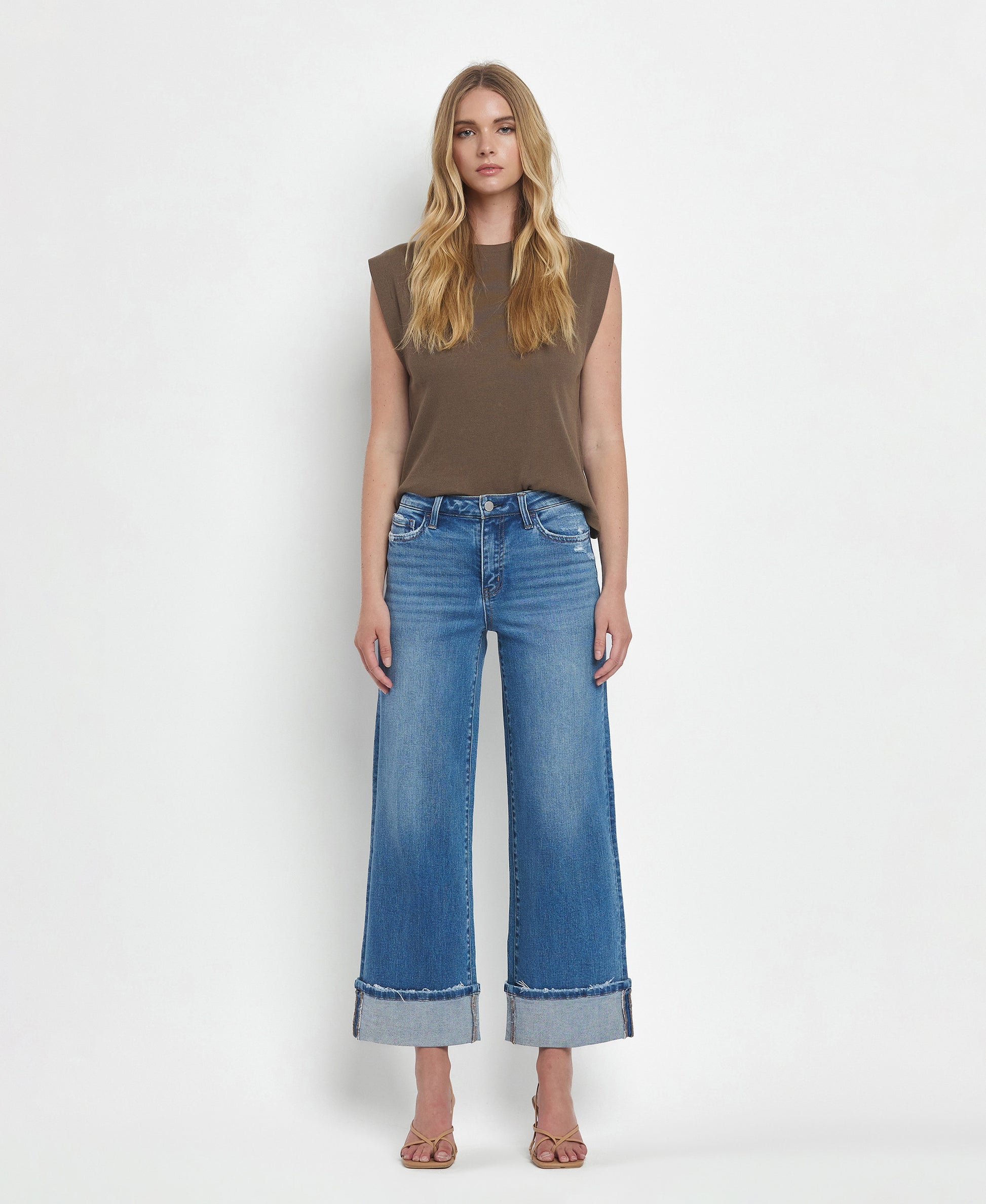 Front product images of Moorland - High Rise Cuffed Wide Leg Jeans