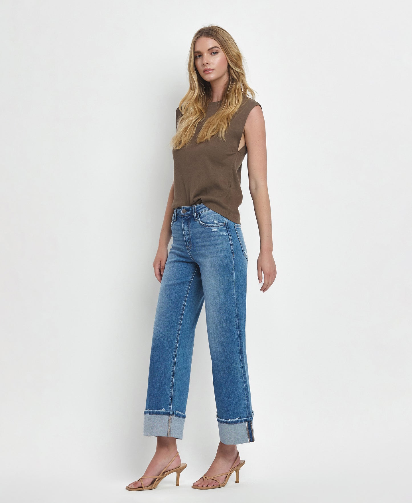 Left 45 degrees product image of Moorland - High Rise Cuffed Wide Leg Jeans