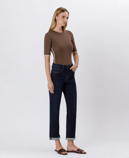 Right 45 degrees product image of Time Away - High Rise Cuffed Crop Straight Jeans