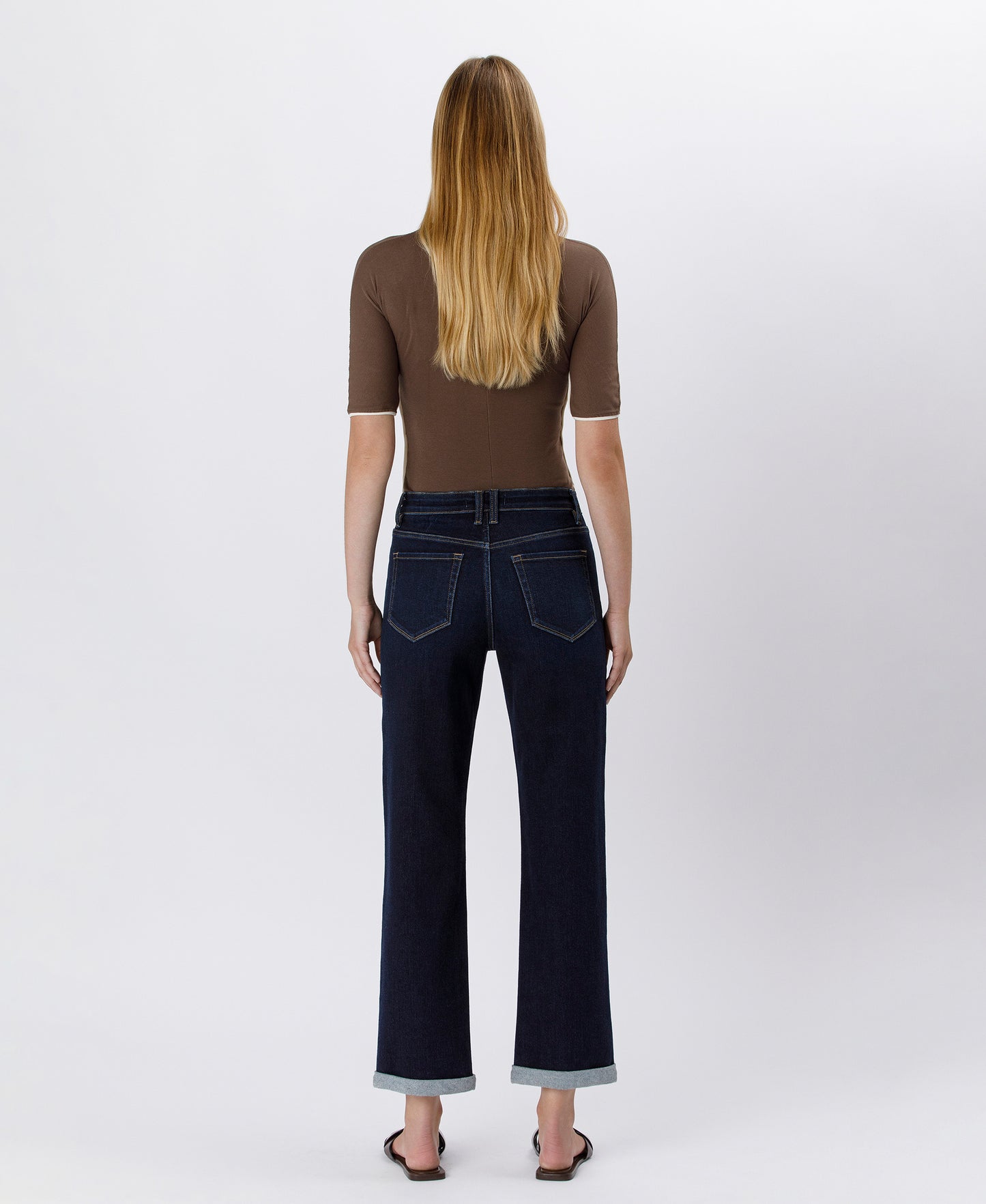 Back product images of Time Away - High Rise Cuffed Crop Straight Jeans