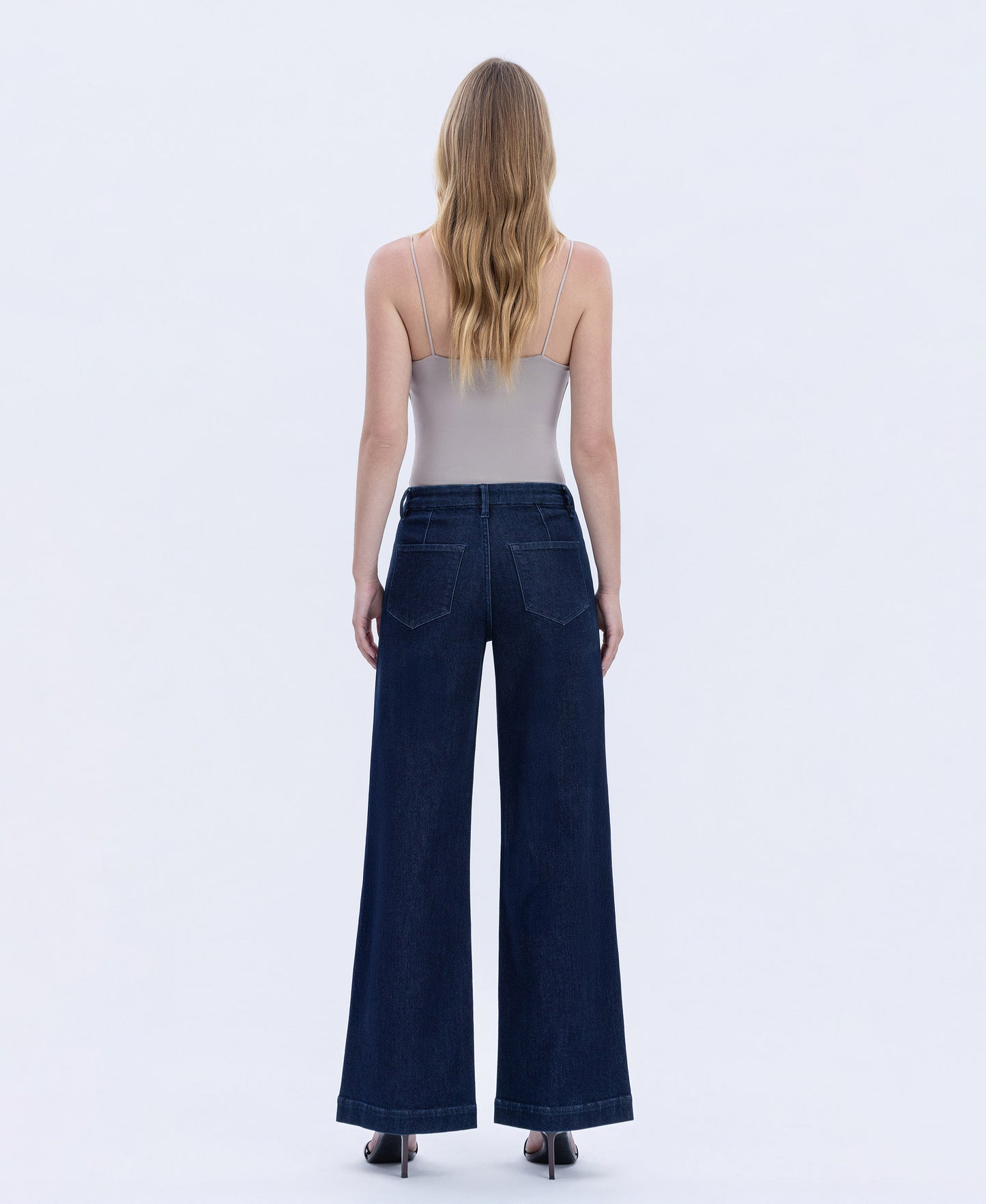 Back product images of Linden - High Rise Seamless WB Trouser Hem Wide Leg Jeans