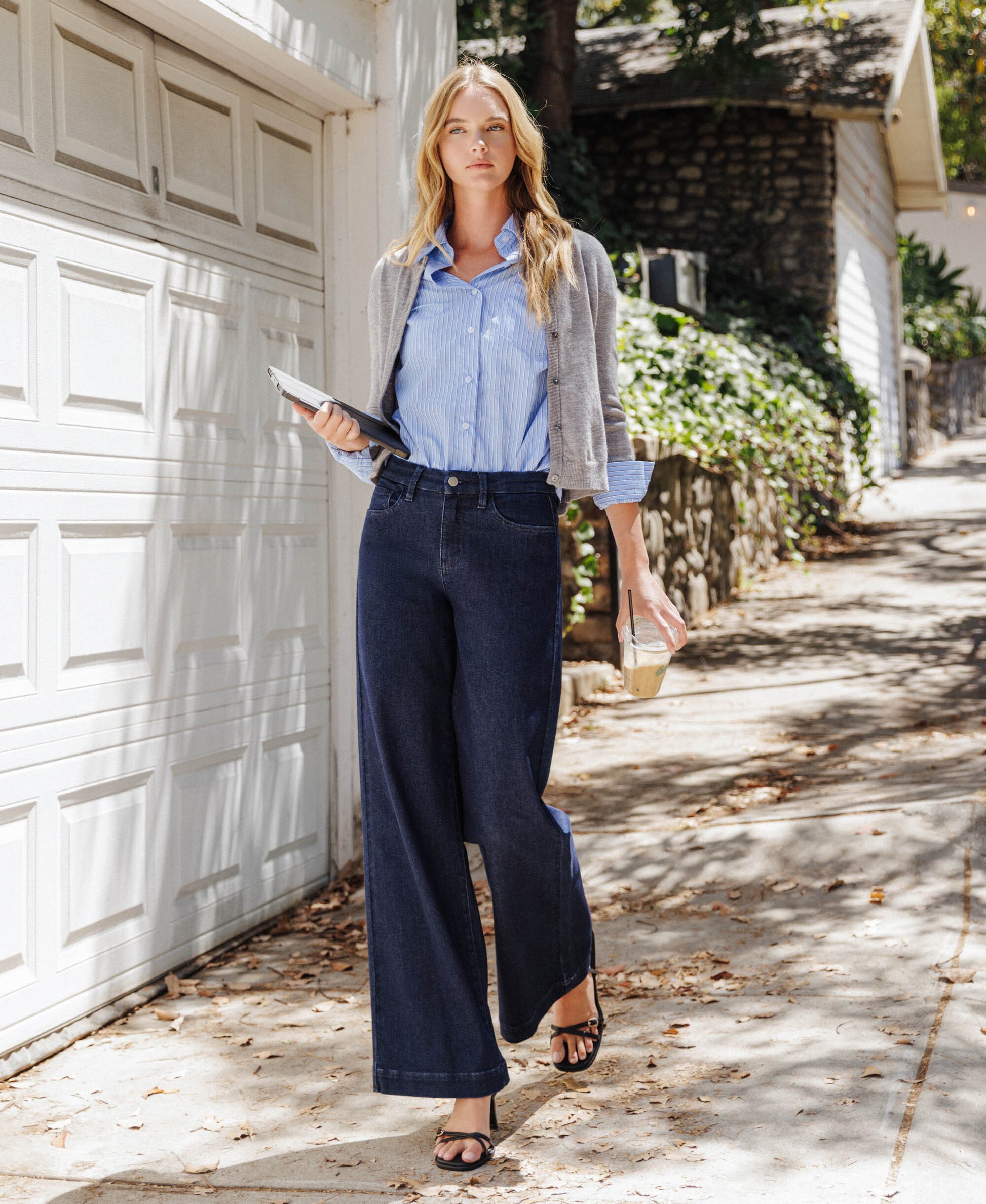 editorial image of Linden - High Rise Seamless WB Trouser Hem Wide Leg Jeans