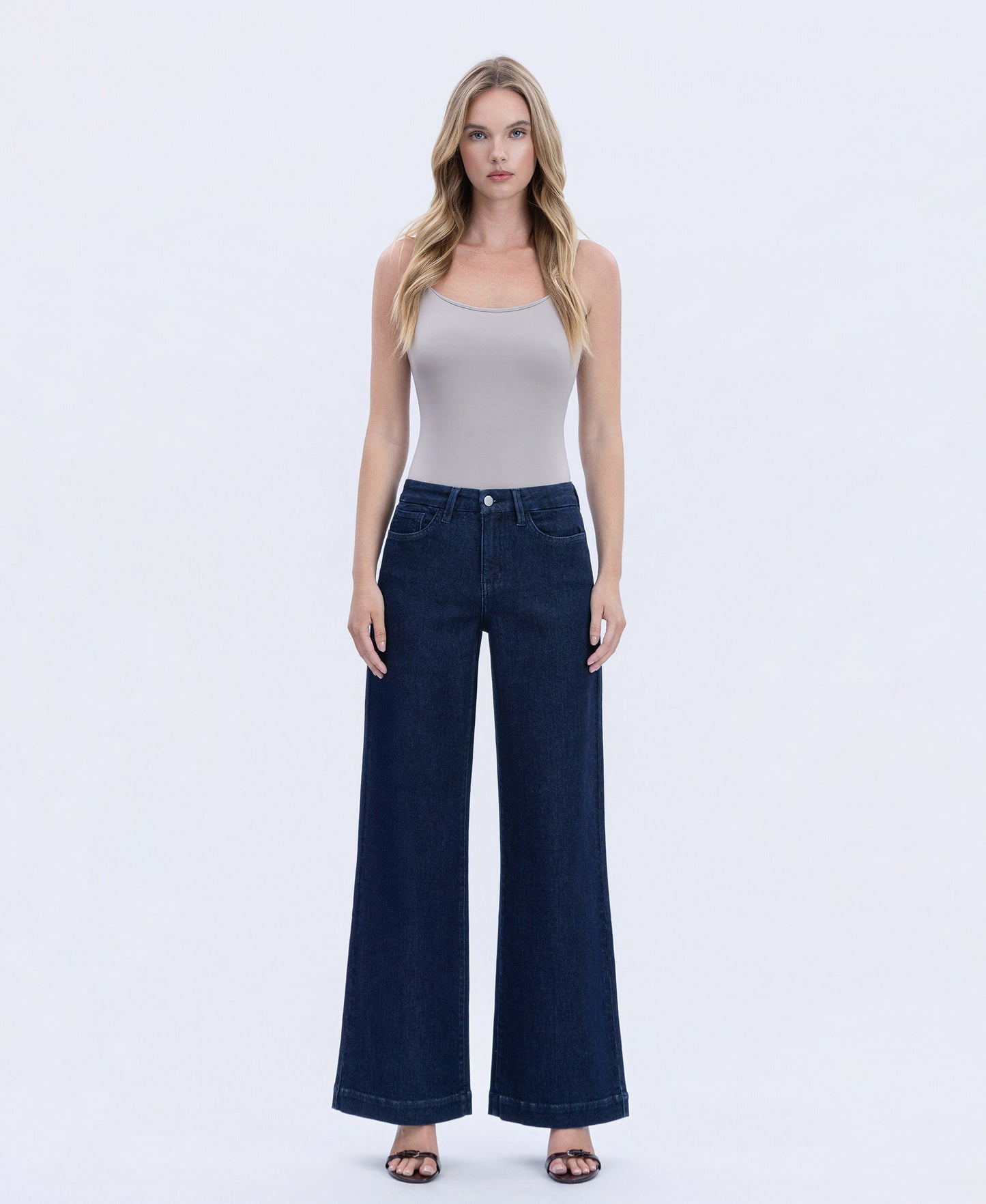Front product images of Linden - High Rise Seamless WB Trouser Hem Wide Leg Jeans