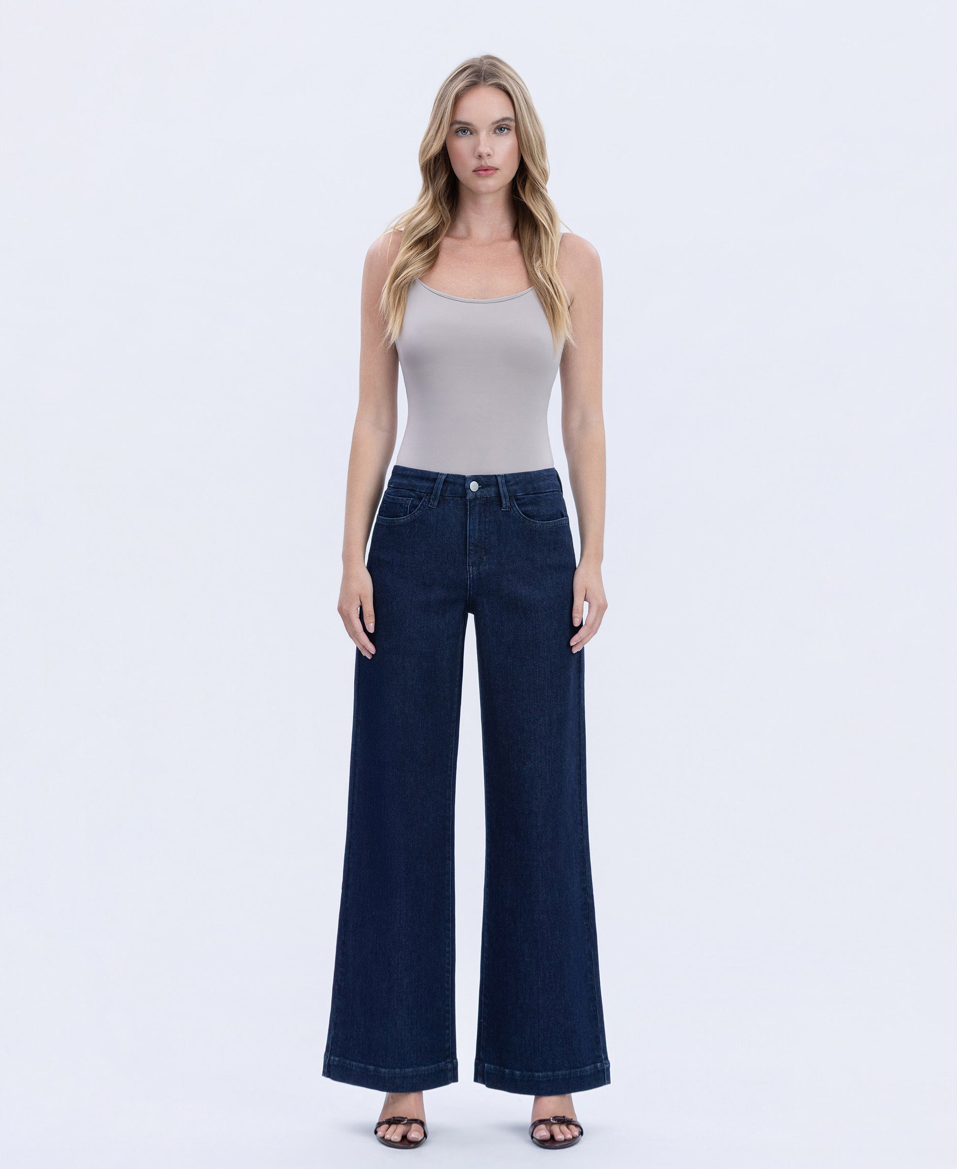 Front product images of Linden - High Rise Seamless WB Trouser Hem Wide Leg Jeans