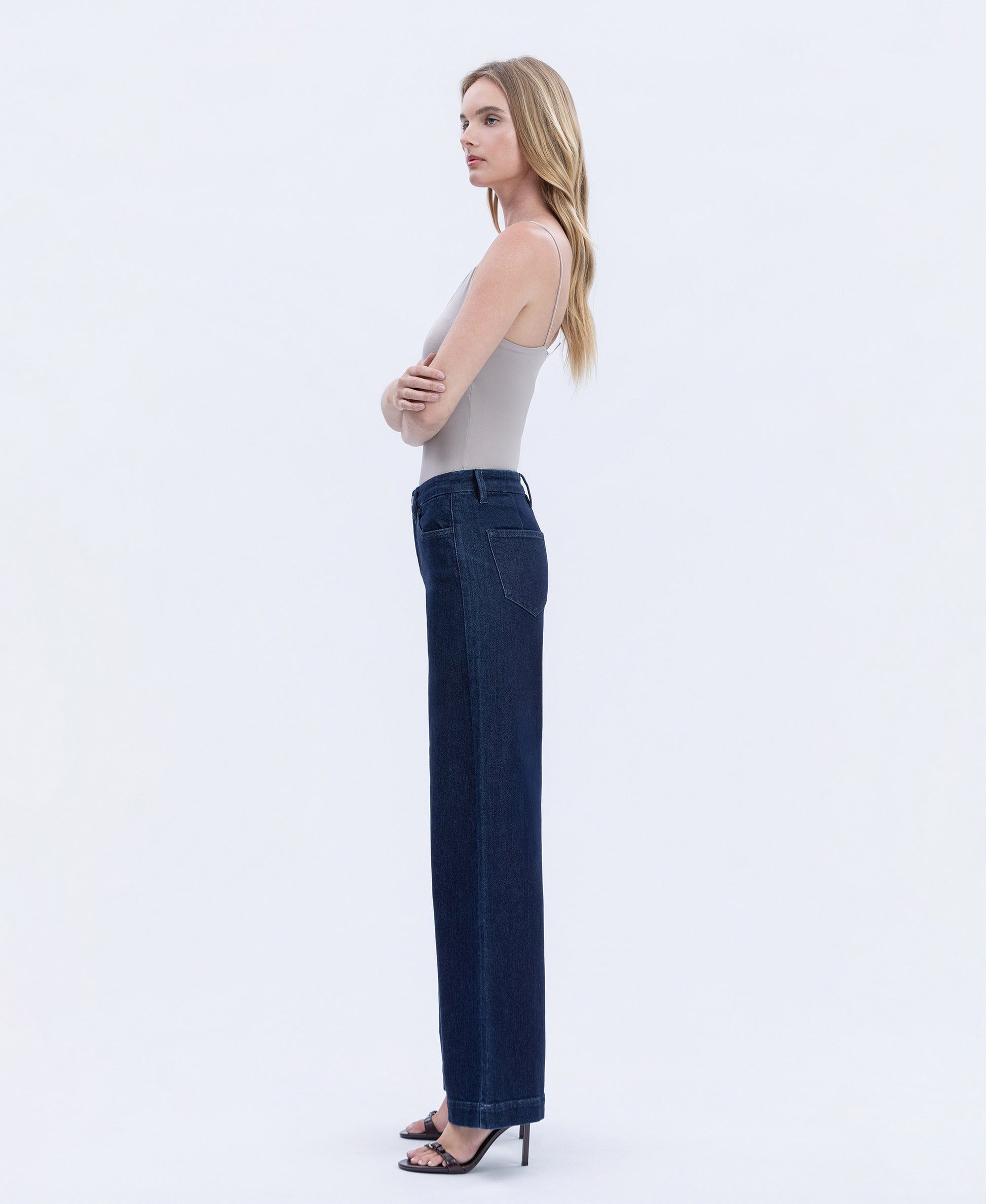 Left side product images of Linden - High Rise Seamless WB Trouser Hem Wide Leg Jeans