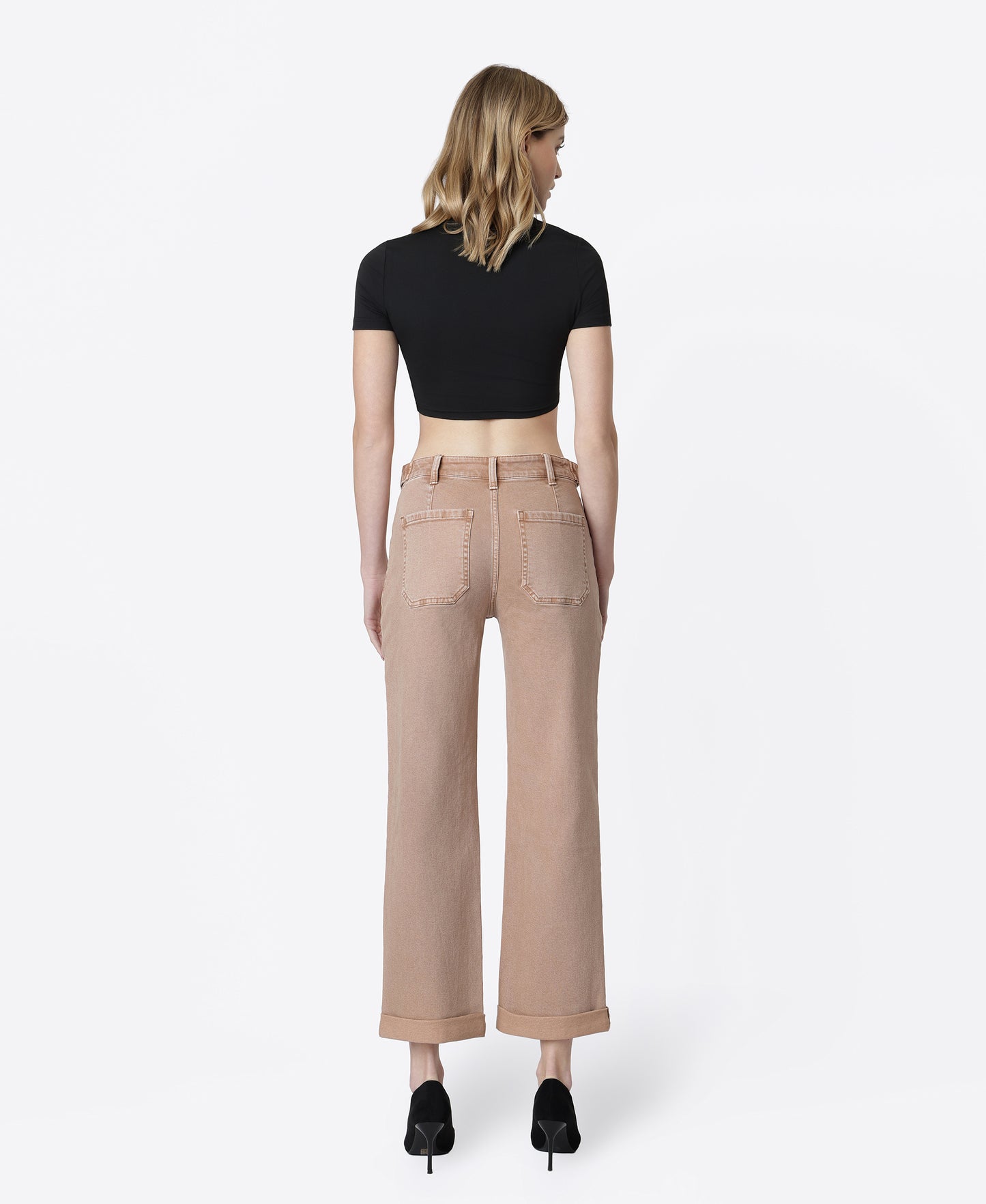Back product images of Warm Taupe - High Rise Tab Waistband Slim Wide Leg Jeans