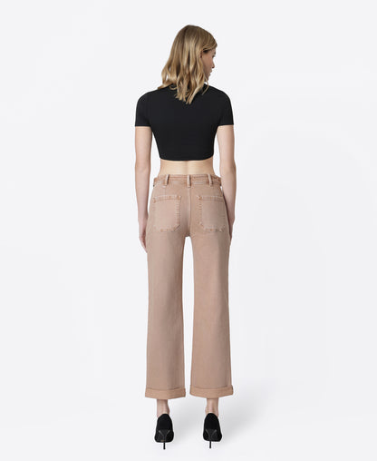 Back product images of Warm Taupe - High Rise Tab Waistband Slim Wide Leg Jeans