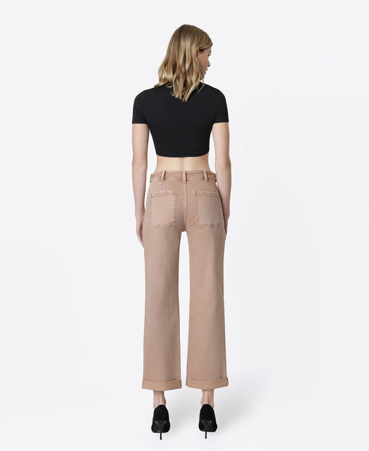 Back product images of Warm Taupe - High Rise Tab Waistband Slim Wide Leg Jeans
