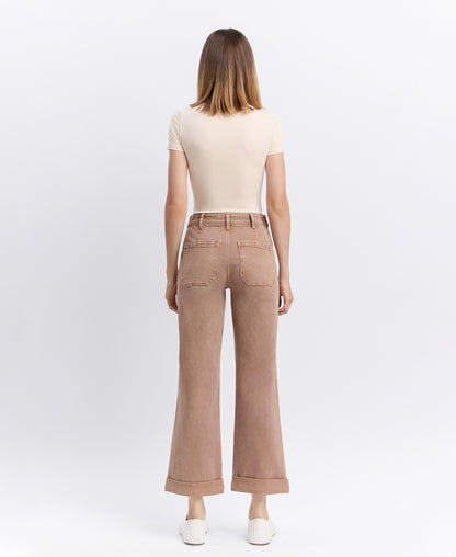 Back product images of Warm Taupe - High Rise Tab Waistband Slim Wide Leg Jeans