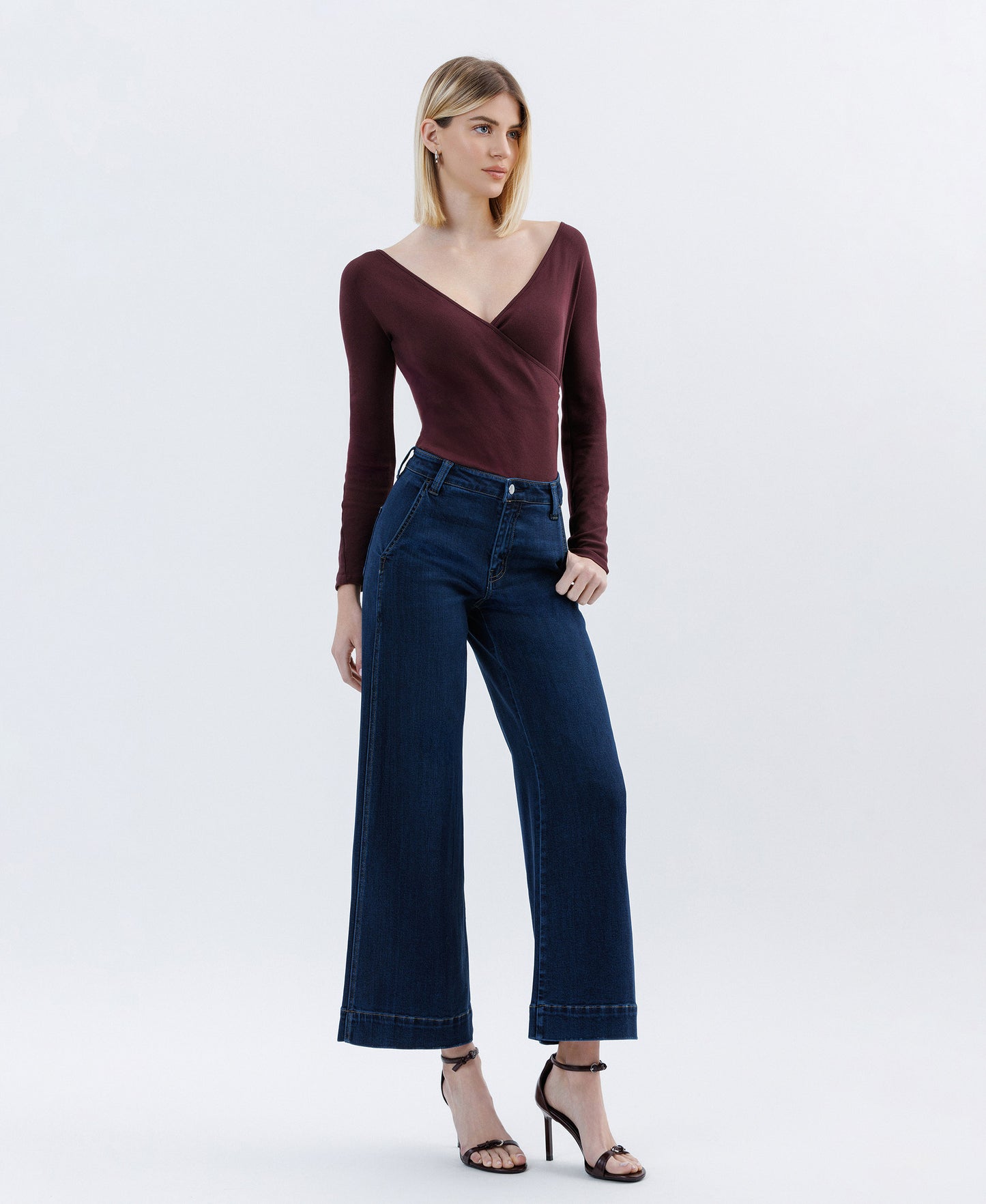 Right 45 degrees product image of Unassuming - High Rise Ankle Wide Leg Jeans