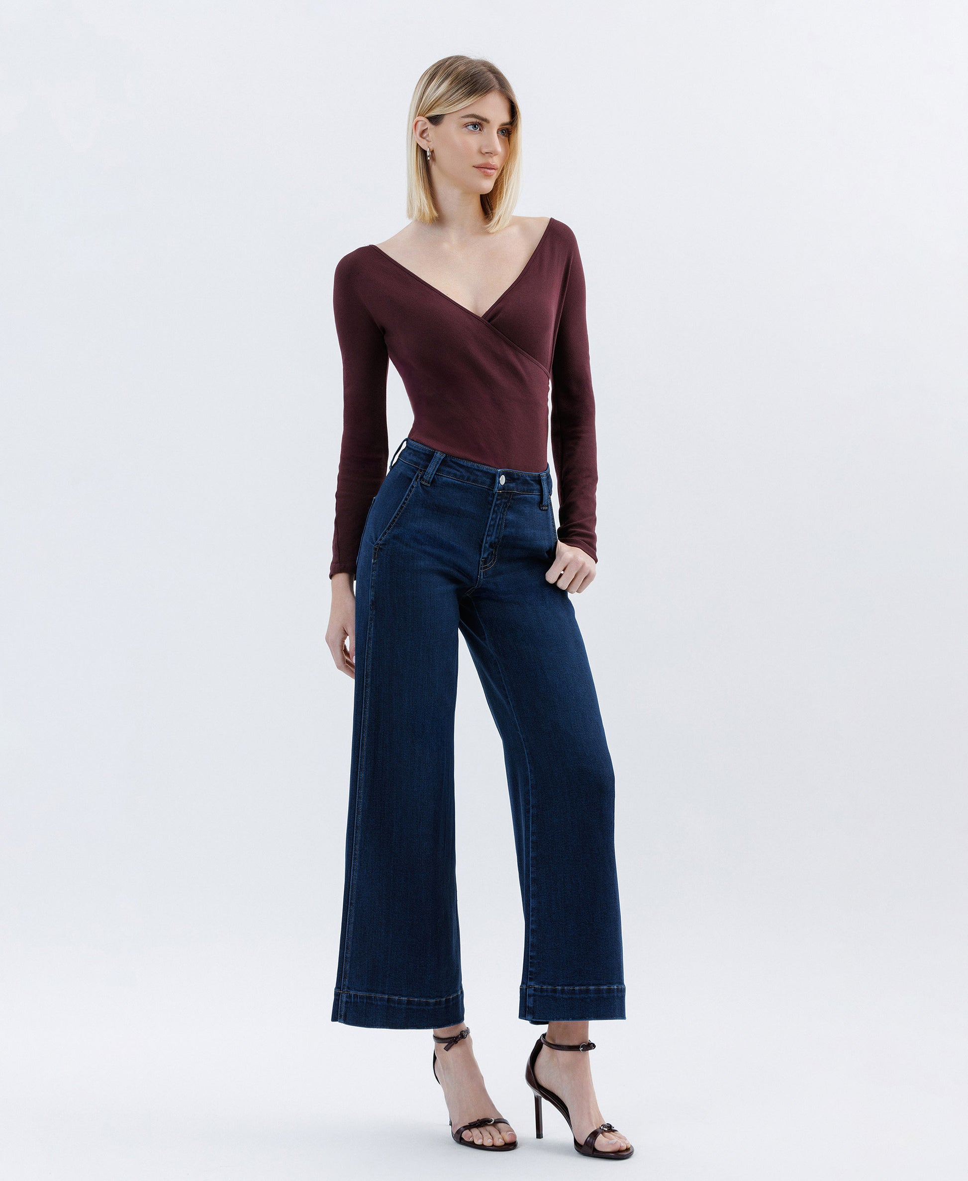Right 45 degrees product image of Unassuming - High Rise Ankle Wide Leg Jeans