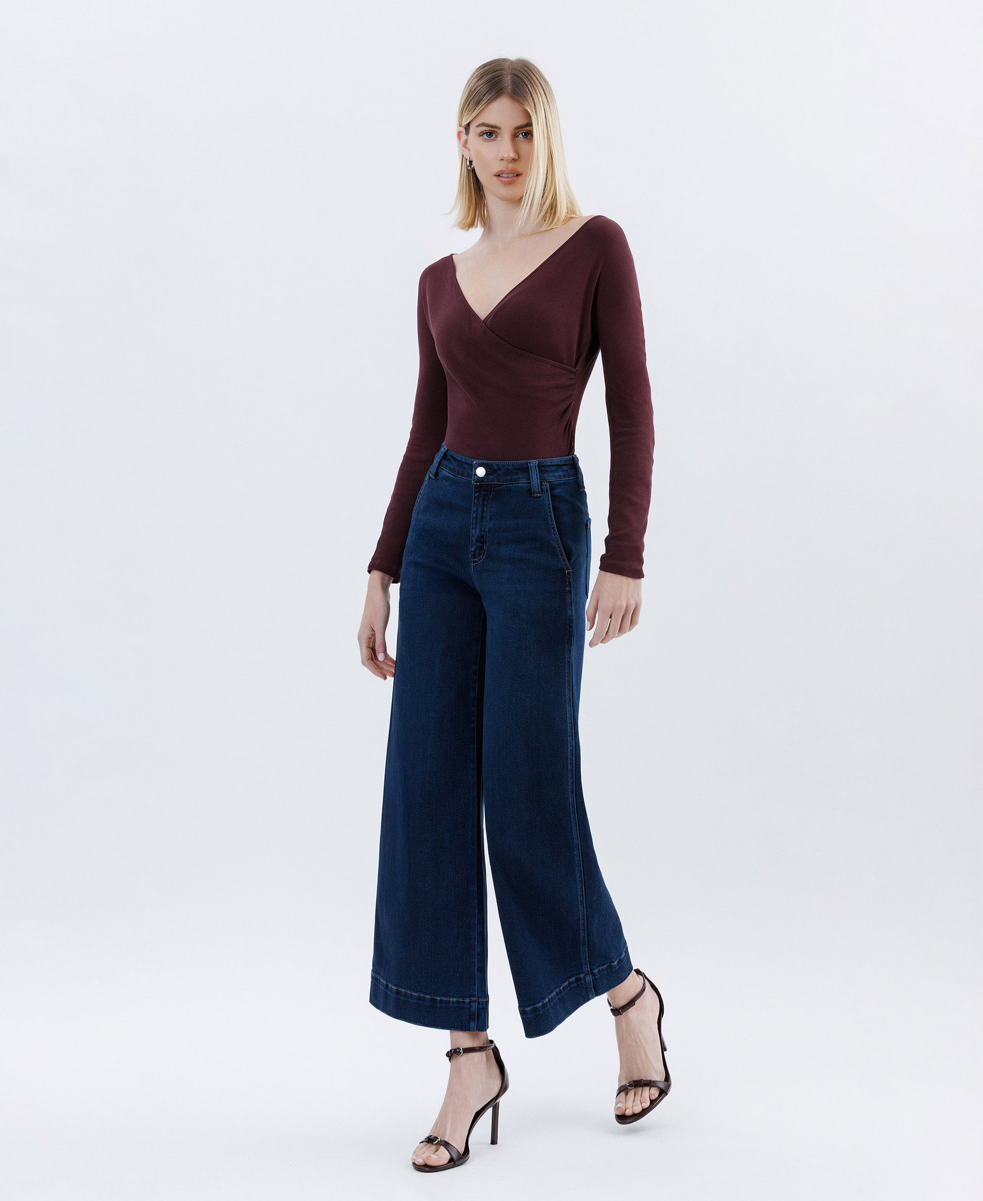 Left 45 degrees product image of Unassuming - High Rise Ankle Wide Leg Jeans