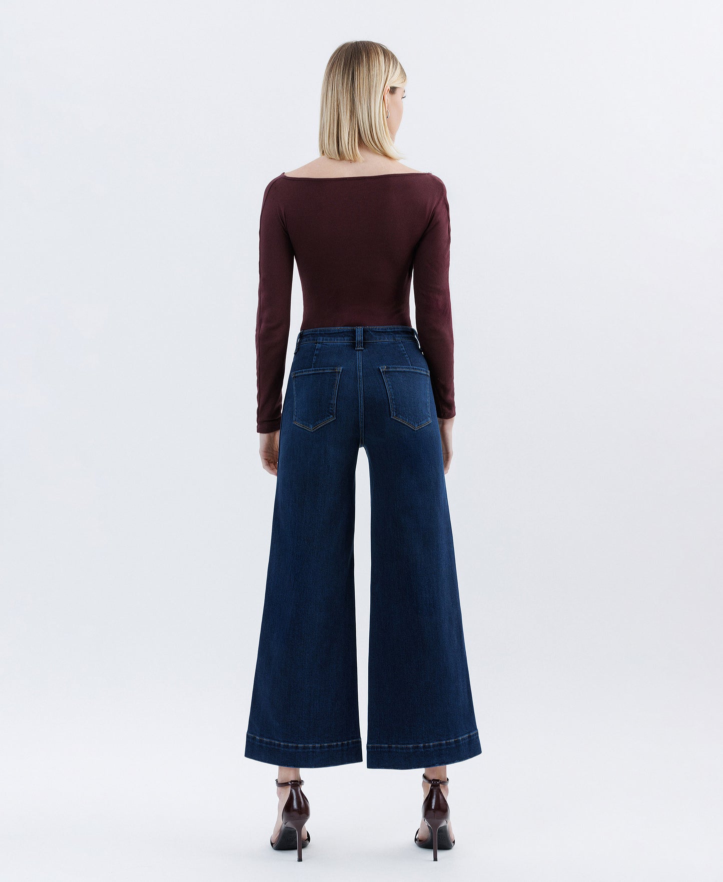 Back product images of Unassuming - High Rise Ankle Wide Leg Jeans