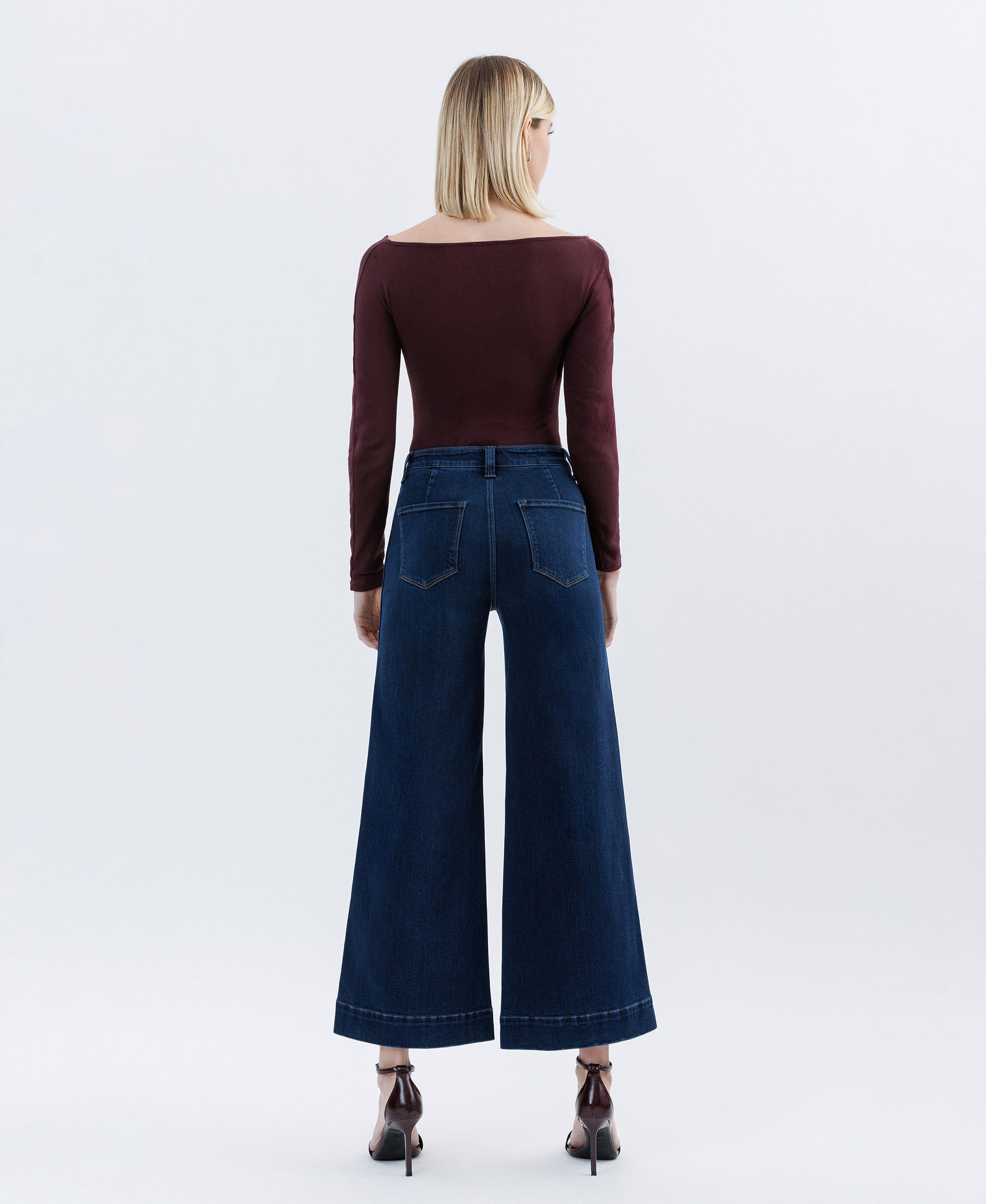 Back product images of Unassuming - High Rise Ankle Wide Leg Jeans