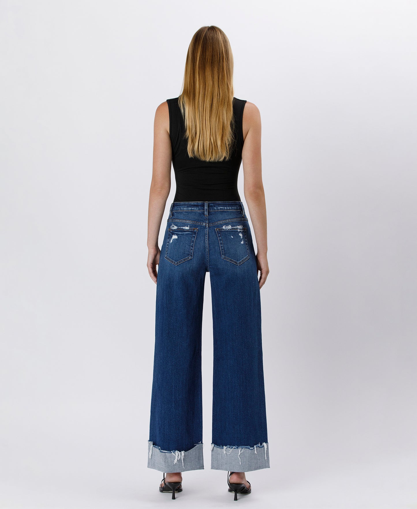 Back product images of Blue Stream - High Rise Cuffed Baggy Wide Leg Jeans