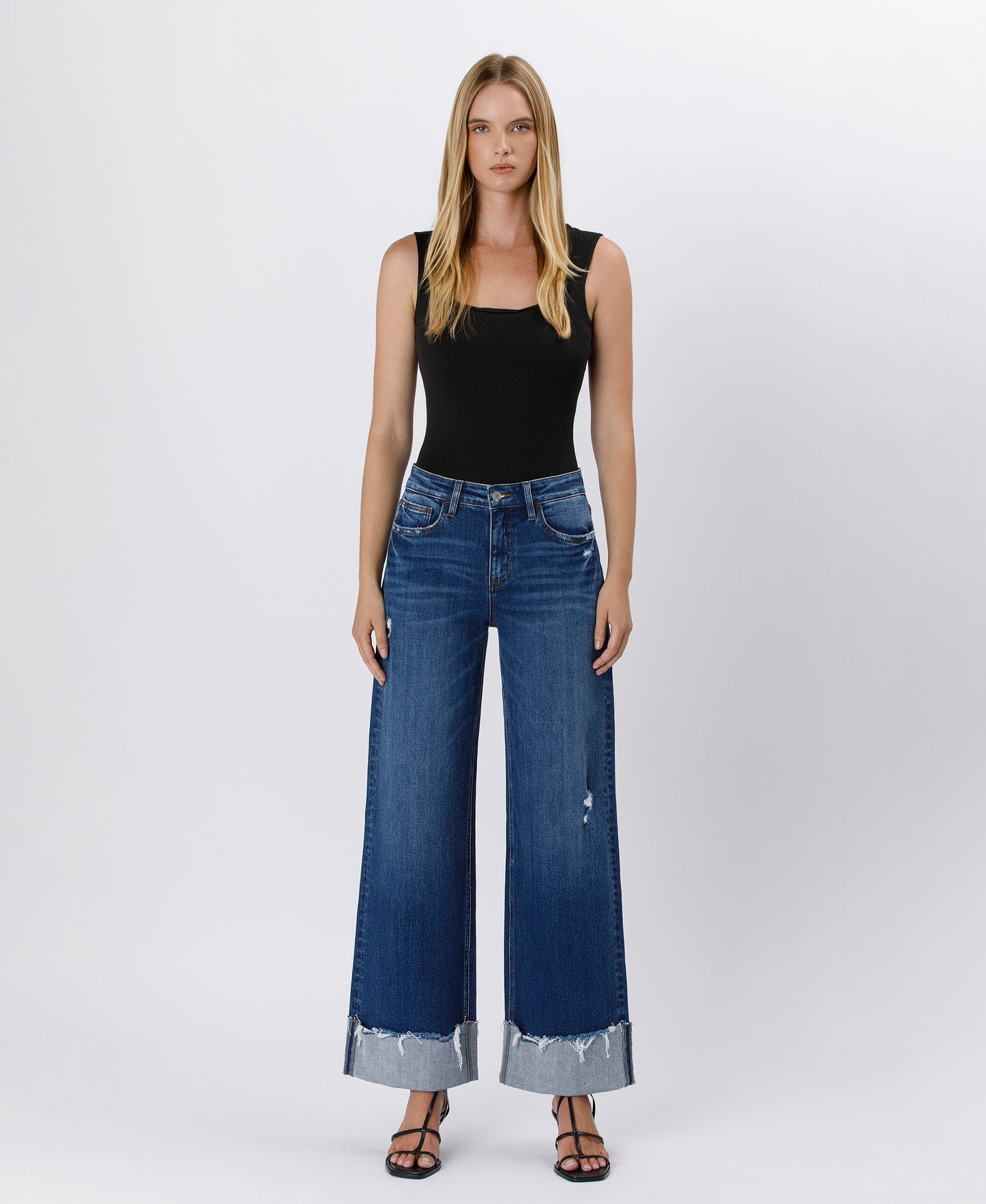 Front product images of Blue Stream - High Rise Cuffed Baggy Wide Leg Jeans