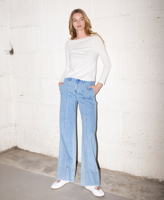 editorial image of Waterfall - High Rise Side Pocket Wide Leg Trouser Jeans