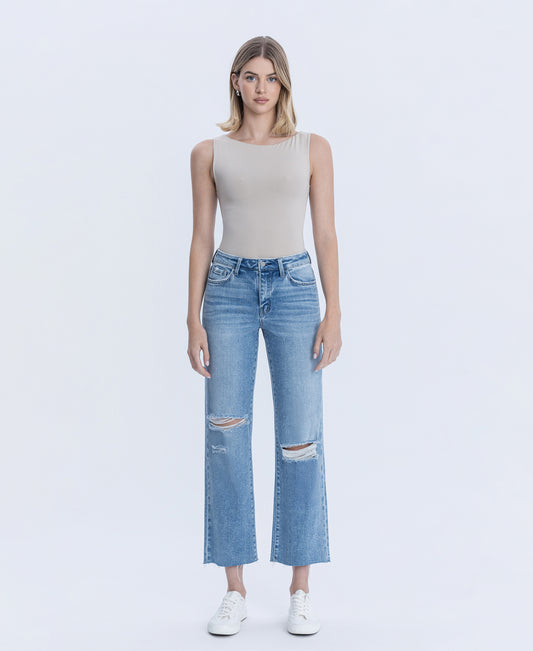 Front product images of Peggy - High Rise Raw Hem Crop Slim Wide Leg Jeans