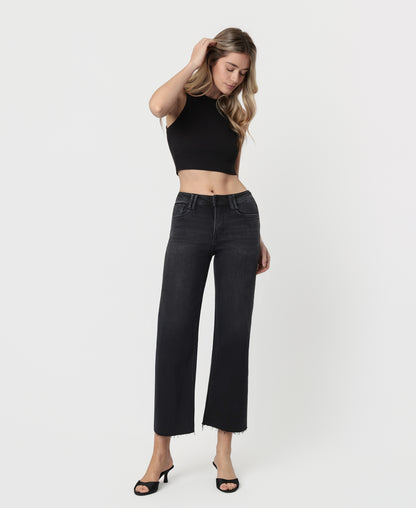 Front product images of Xavier - High Rise Raw Hem Ankle Wide Leg Jeans