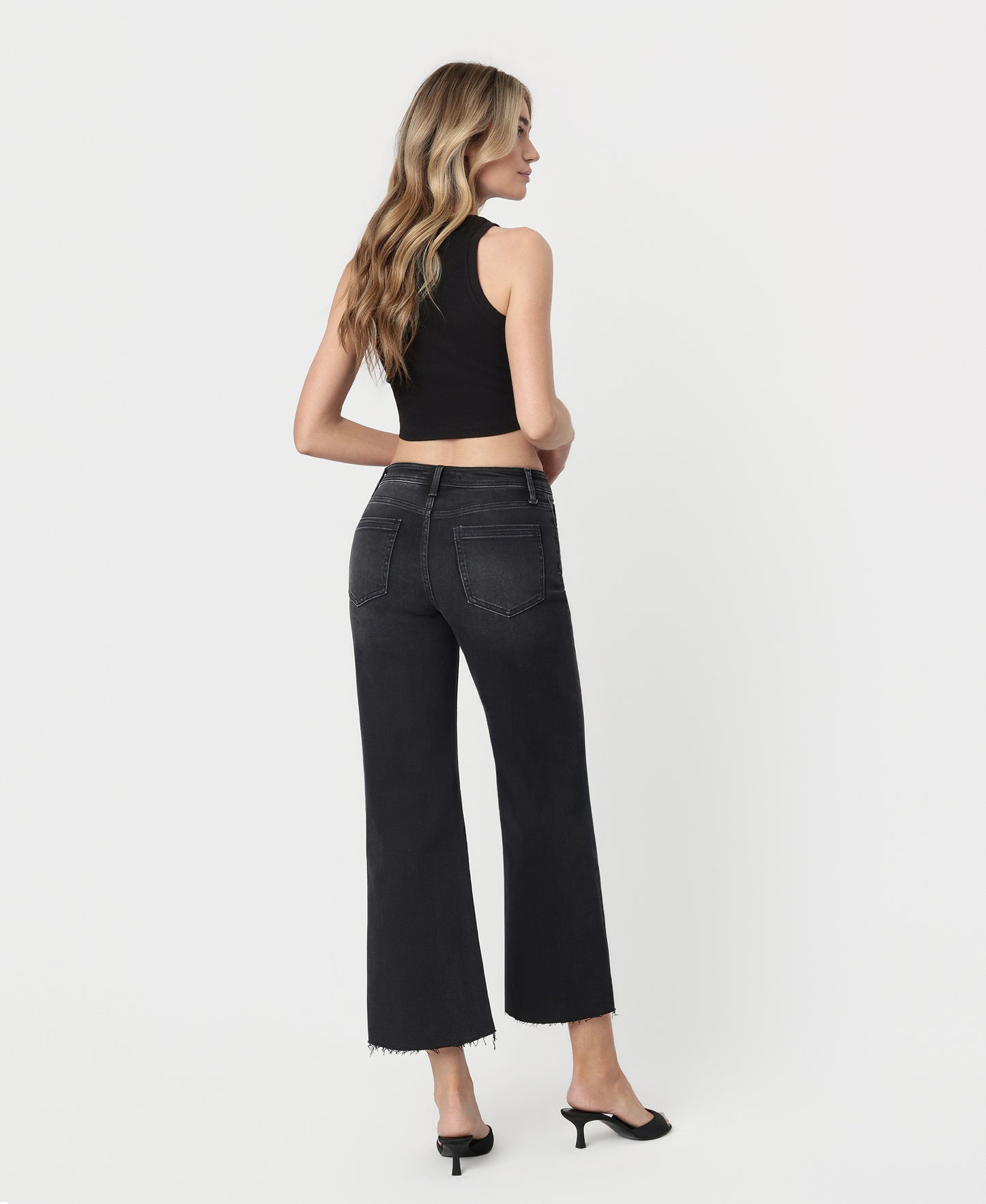 Back product images of Xavier - High Rise Raw Hem Ankle Wide Leg Jeans