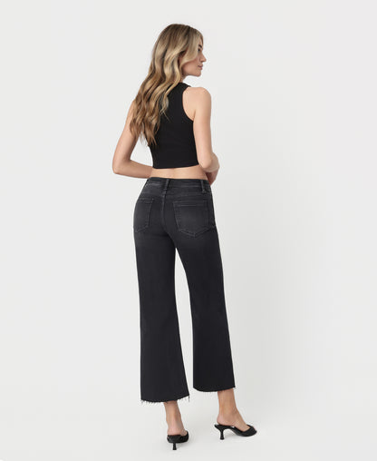 Back product images of Xavier - High Rise Raw Hem Ankle Wide Leg Jeans