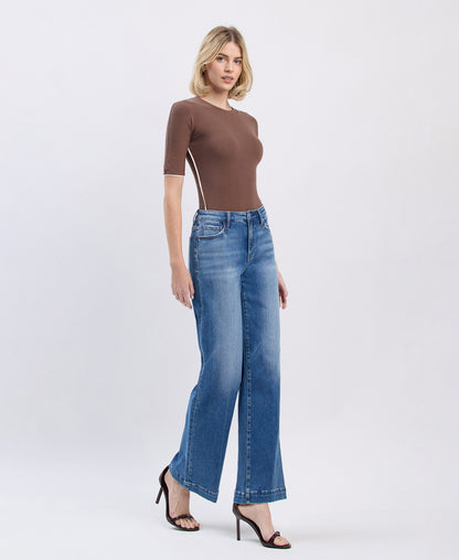 Right 45 degrees product image of Lottery - High Rise Trouser Hem Wide Leg Jeans