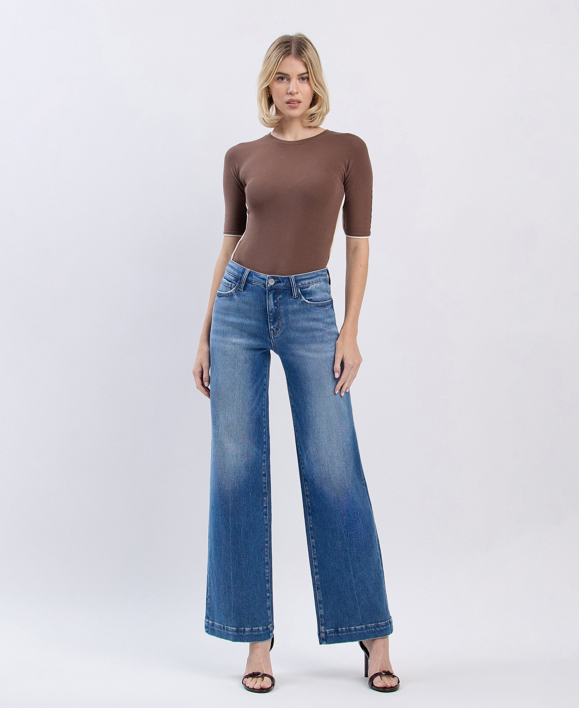 Front product images of Lottery - High Rise Trouser Hem Wide Leg Jeans