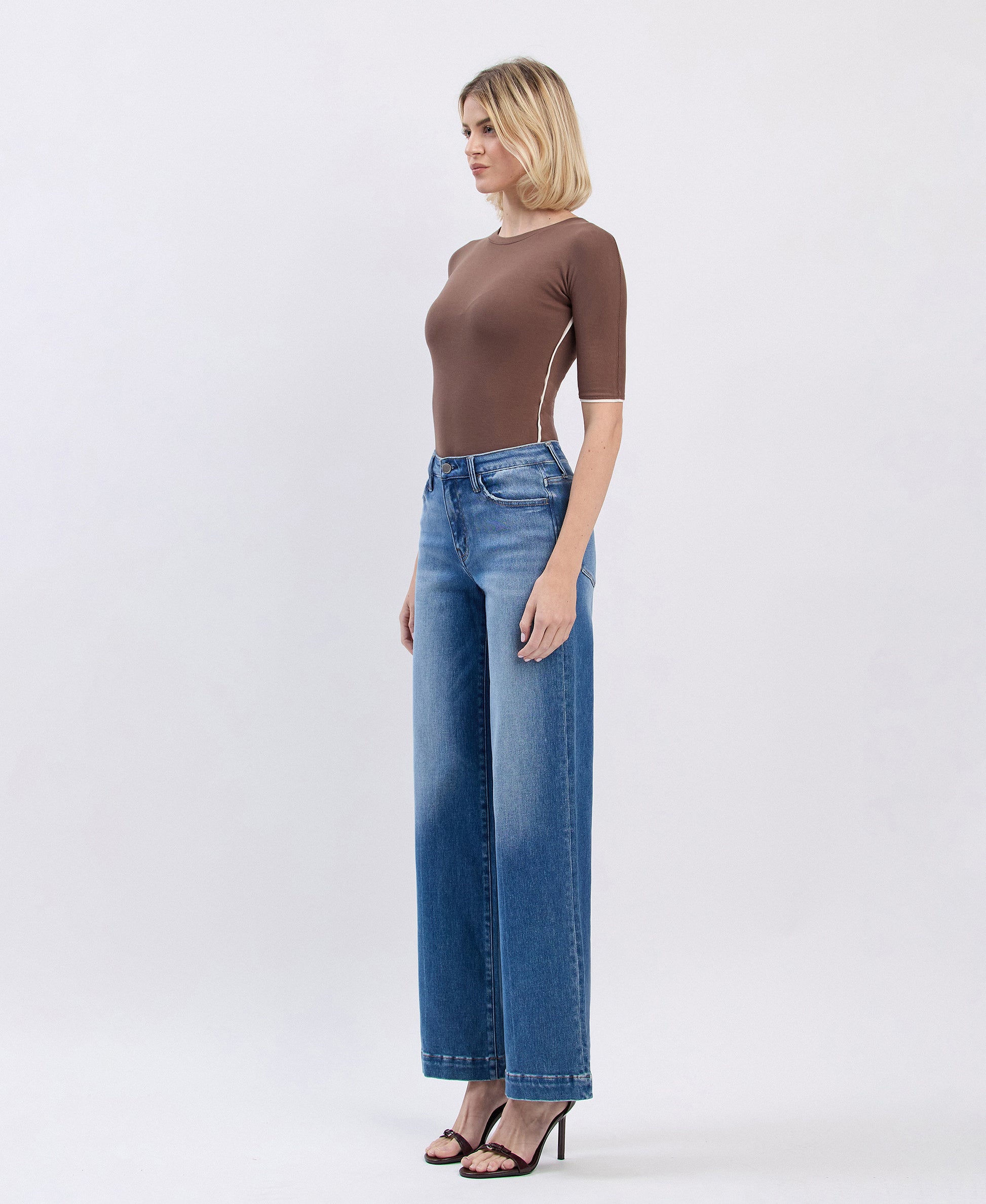 Left 45 degrees product image of Lottery - High Rise Trouser Hem Wide Leg Jeans
