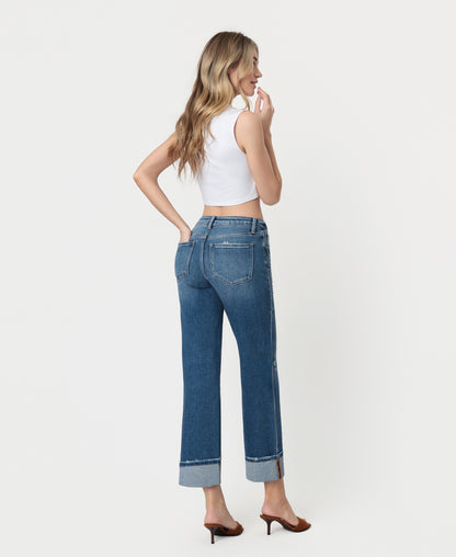 Back product images of Dark Stone - High Rise Cuffed Slim Wide Leg Jeans